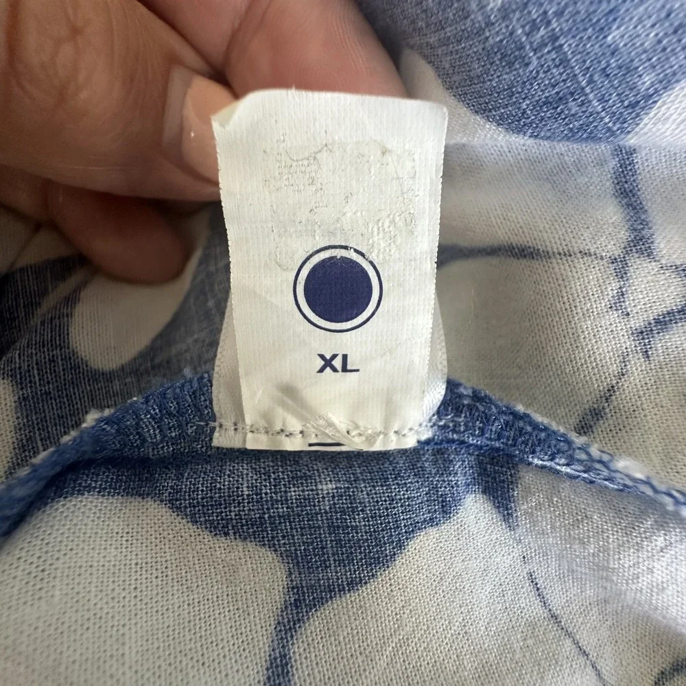 Sonoma Dress Womens XL Blue White Floral Button‎ Front Rayon Linen Cottage Boho - Picture 10 of 12